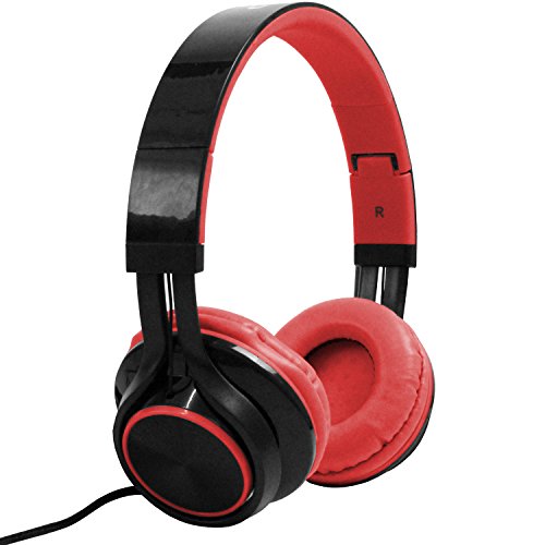 Auriculares estéreo Grundig en la oreja, 20Hz-20,000Hz, auriculares estéreo plegables para teléfono móvil, tableta con micrófono y micrófono rojo
