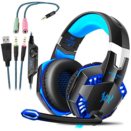 Auriculares Gaming con microfono, Cascos Gaming, Auriculares para Juegos para PS4 / PC/Xbox One/Switch/Tableta/Celular, Headset estereofónico con fantástico LED Luces, micrófono antiruido (G2000)