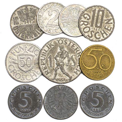 Austria 10 Monedas 1 Groschen - 1 CHELÍN Austria 1946-2001. Ideal para Banco DE Moneda, SOSTENEDORES DE Moneda Y Album DE Monedas