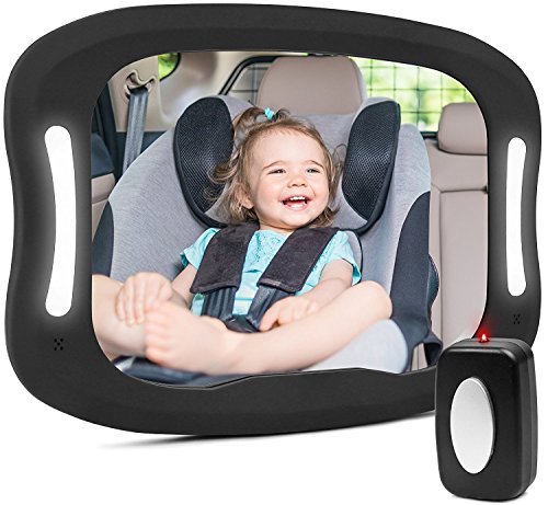 Bebé Coche Espejo,Espejo Retrovisor Coche Bebe Luz LED con Mando Distancia para Vigilar al Bebé en el Coche Los Asientos de Niños Orientados Hacia Atrás 100% Inastillable 360° Ajustable Bebé Espejo