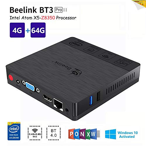 Beelink BT3PRO II Mini PC, Mini Ordenador de Sobremesa Mini Computadora con Windows 10, HDMI&VGA, Procesador Intel Atom X5-Z8350, 4GB+64GB, 2.4G/5G Dual WiFi, BT 4.0, 4K@30Hz, 1000 Mbps LAN