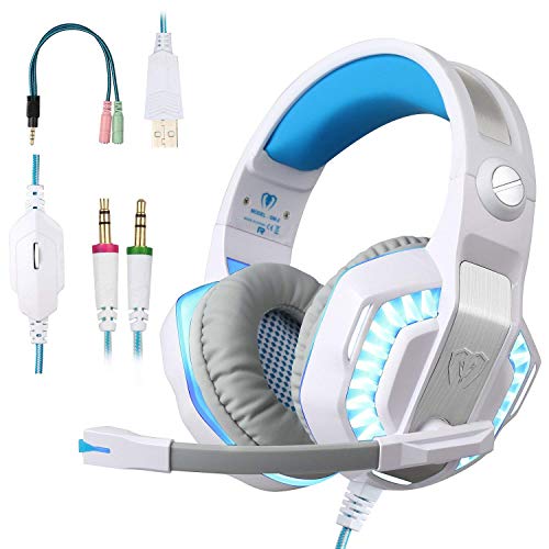 BlueFire Auriculares Gaming PS4, 3.5mm Cancelación De Ruido Cascos Gaming, Juego Auriculares con Micrófono para Nueva Xbox One PS4 Tablet Smartphone (Blanco)