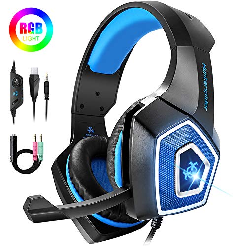 Bovon Cascos Gaming, Auriculares PS4 con Micrófono Cancelación de Ruido & Luz LED RGB, Cascos Gamer Xbox One Bass Surround con Orejeras de Memoria Suave para Nintendo Switch/Mac/PC/Tablet/Juego