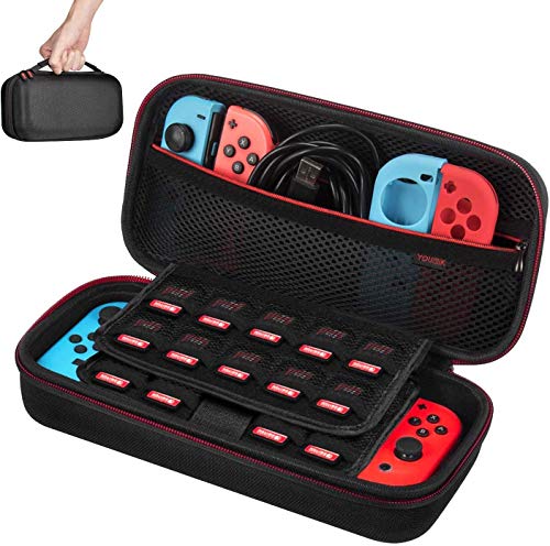 Funda para Nintendo Switch – Younik Versión mejorada Viaje rígida Case con más Espacio de almacenamiento para 19 Juegos, oficial adaptador de AC y otros accesorios Nintendo Switch