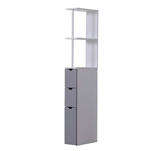 HOMCOM Armario Alto de Baño Multiusos Estrecho con 2 Estantes 1 Puerta y 2 Cajones de Almacenamiento 15x33x136cm Color Blanco