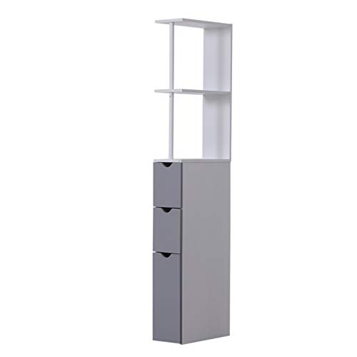 HOMCOM Armario Alto de Baño Multiusos Estrecho con 2 Estantes 1 Puerta y 2 Cajones de Almacenamiento 15x33x136cm Color Blanco