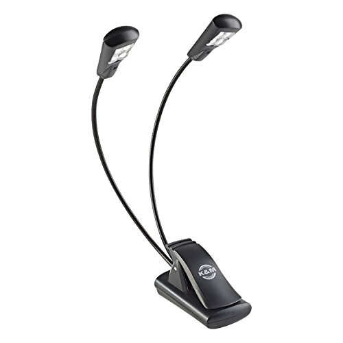 K & M doble Flexlight 4 LED Clip On lámpara para atril de partituras (con Flexible Goosenecks, alimentado por 3 pilas AAA