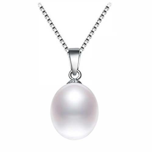 Kim Johanson - Collar de perlas para mujer "Nina" de plata de ley 925 con una auténtica perla de agua dulce colgante y cadena con bolsa de regalo