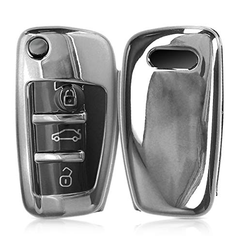 kwmobile Funda para Mando Compatible con Audi - Funda TPU Llave con Botones para Llave Plegable de 3 Botones para Coche Audi - Plateado Brillante kwmobile Funda para Mando Compatible con Audi - Funda TPU Llave con Botones para Llave Plegable de 3 Botones para Coche Audi - Plateado Brillante
