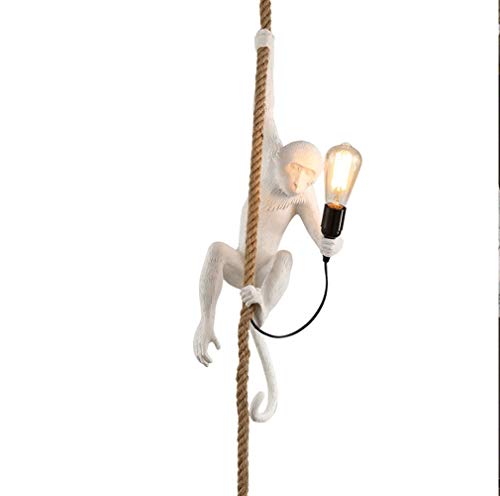 Lámpara colgante posmoderna de mono blanco Industria Lámpara de cuerda de cáñamo retro Lámpara creativa para restaurante Café Balcón Bar Habitación para niños Ático Centro comercial