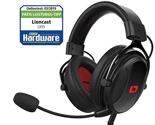 Lioncast Auriculares LX55 para Juegos para PC, PS4, Xbox One, Mac, teléfono Inteligente (estéreo y Auriculares de Sonido Envolvente Virtual 7.1, Auriculares Cerrados sobre la Oreja), Negro