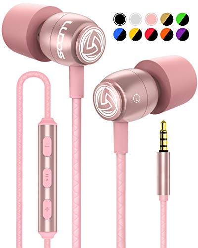 LUDOS Clamor Auriculares con Micrófono y Cable, Cascos Espuma de Memoria, Cable Reforzado, Graves y Control de Volumen Earphones para Mi, Xiaomi, iPhone, Samsung, Huawei, Ordenador, Portátil, PC