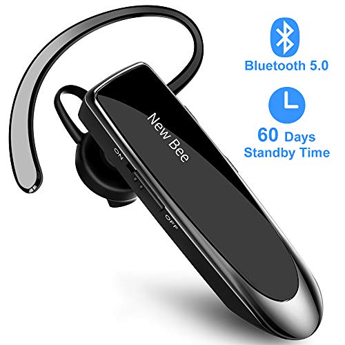 New Bee Manos Libres Auricular Bluetooth Auricular inalámbrico Bluetooth Mano Libre con tecnología de Captura de Voz Clara Auricular Bluetooth para iPhone Samsung Huawei Sony, etc (Negro)