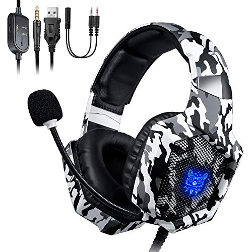 ONIKUMA Auriculares Gaming, Cascos Gaming, Auriculares de Juego con Micrófono y RGB LED Compatible con PS4,Nuevo Xbox One, Nintendo Switch, Movil, PC Ordenador, Enchufe de 3.5 mm - Camuflaje ONIKUMA Auriculares Gaming, Cascos Gaming, Auriculares de Juego con Micrófono y RGB LED Compatible con PS4,Nuevo Xbox One, Nintendo Switch, Movil, PC Ordenador, Enchufe de 3.5 mm - Camuflaje