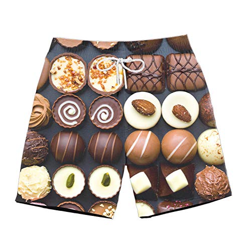 Pantalones Cortos De Playa para Hombres, Pantalones De Chándal De Secado Rápido, Bañador De Verano, Impresión De Patrones En 3D Arreglo De Pastel Delicioso Adecuado para Gimnasia Al Aire Libre-XL