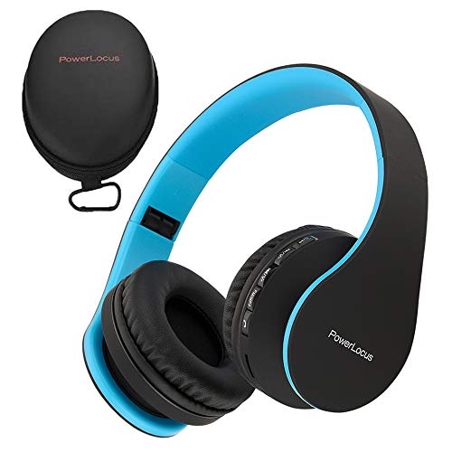 PowerLocus P1 – Auriculares Bluetooth inalambricos de Diadema Cascos Plegables, Casco Bluetooth con Sonido Estéreo con Conexión a Bluetooth Inalámbrico y Cable para Movil, PC, Tablet - Negro/Azul