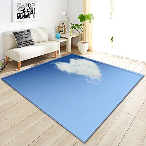 Rug Home Zona Alfombra,Nube Blanca Soleado Cielo Azul Paisaje,Extra Grande Suave Antideslizante Boho Juego Colorido Diseño Crema Durable Fácil De Limpiar El Piso De Alfombras para Cabecera De L