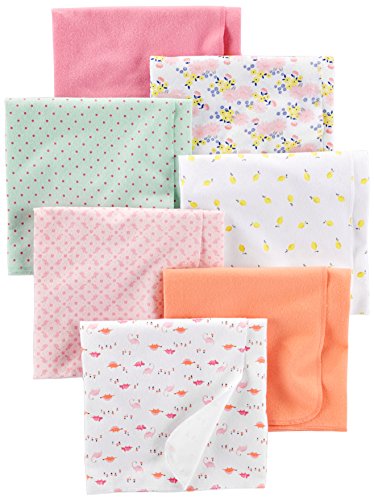 Simple Joys by Carter's Baby Girls paquete de 7 mantas de franela para recibir ,Floral/Pink/Mint/Lemon/Dino ,Talla única