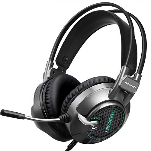 TECKNET Auriculares Gaming con Micrófono Cascos Gaming Sonido Envolvente Virtual 7.1, Reducción de Ruido Volumen Ajustable para Ordenador, Laptop