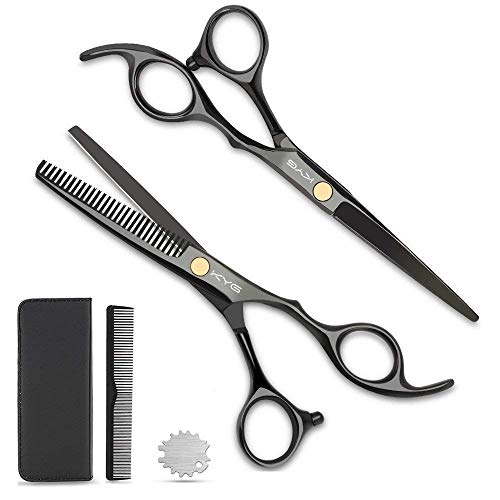 Tijeras de Peluquería Profesional - Tijeras Barbero 6.0 Pulgadas para Cortar y Entresacar 6CR para Peluquero y Salón de Corte de Cabello - Color Negro Tijeras de Peluquería Profesional - Tijeras Barbero 6.0 Pulgadas para Cortar y Entresacar 6CR para Peluquero y Salón de Corte de Cabello - Color Negro