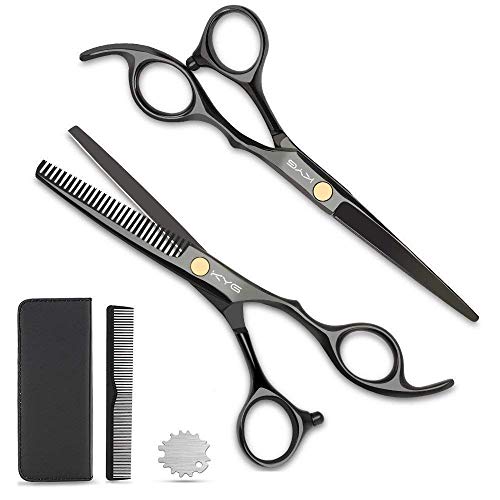 Tijeras de Peluquería Profesional - Tijeras Barbero 6.0 Pulgadas para Cortar y Entresacar 6CR para Peluquero y Salón de Corte de Cabello - Color Negro