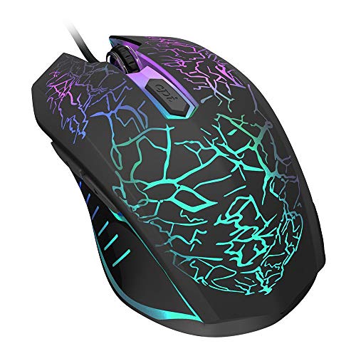 VersionTECH. Ratón Gaming con Cable hasta 3600 DPI Ratón Ergonómico Óptico para Juegos con 7 Colores Luz LED 6 Botón Gaming Mouse Wired para PC/Ordenadores Portátil/Mac(Negro)