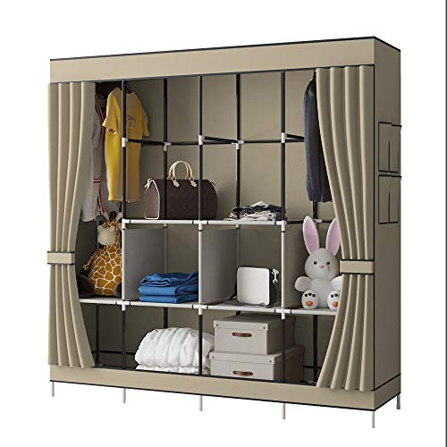 YAYI Estilo de Cortina Organizador para Guardar Ropa con Armario Portátil con 4 Pistas Colgantes Beige