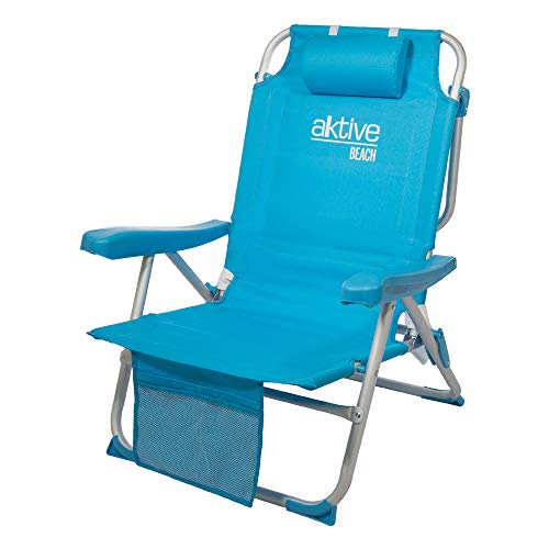 Aktive 53983 Silla mochila plegable aluminio para la playa. 5 posiciones, Multicolor, 64 x 63 x 82 cm