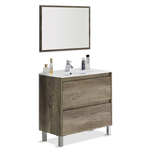 ARKITMOBEL Artikmobel 305040H - Mueble de Baño Dakota con Dos Cajones y Espejo, Modulo Lavabo Acabado en Color Nordik, 80 cm (Largo) x 80 cm (Alto) x 45 cm (Fondo)