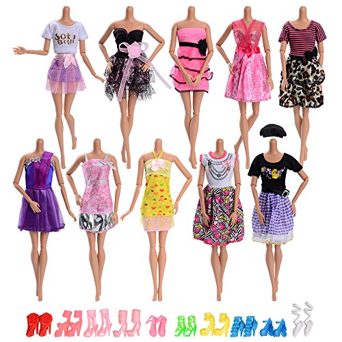 Asiv 20 Piezas Ropa y Zapatos para Muñeca Doll - 10 Piezas Mini Falda de Moda y 10 Pares de Zapatos para Regalo de Niña