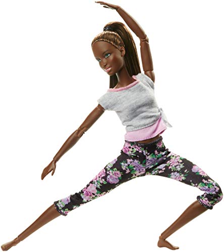 Barbie Fashionista Made to Move, Muñeca articulada afroamericana con top gris (Mattel FTG83)