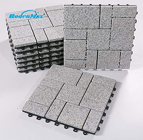 BodenMax LLGRAROMA-GRY-5 Baldosas de Granito para terraza, jardines, balcones, piscinas, saunas, interiores y exteriores. Granito gris. Set de 8 baldosas de granito de 30 cm x 30 cm x 2,5 cm.