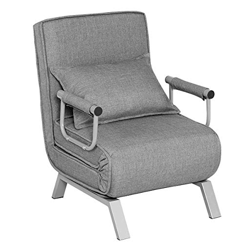 COSTWAY Sofá Cama Plegable Individual Silla Sillón Ajustable Tumbona con Colchón para Oficina Balcón Jardín (Gris) COSTWAY Sofá Cama Plegable Individual Silla Sillón Ajustable Tumbona con Colchón para Oficina Balcón Jardín (Gris)