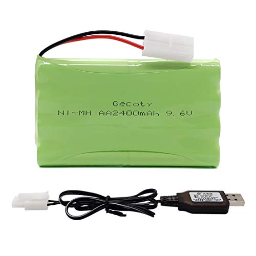 Gecoty® Batería 9.6V, batería AA Recargable Ni-MH de 2400mAh con Cable de Carga USB y Enchufe Tamiya para Coche RC, Tanques RC, Barcos RC, iluminación, Herramientas eléctricas