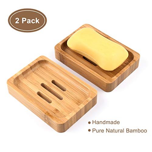 Gurkkst 2 Paquetes Jabonera Jabonera de Madera Natural bambú Bandeja de jabón para Ducha de baño Fregadero para jabón, esponjas y más