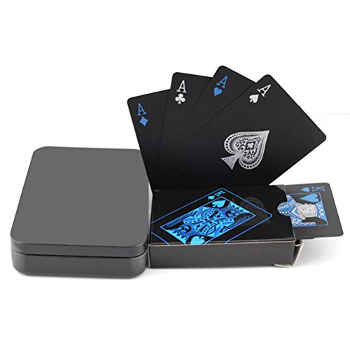Kohyum Cartas de póquer Impermeables Naipes de Naipes de póquer Cartas de PVC Impermeables con Caja de Hierro para el Juego de Fiesta
