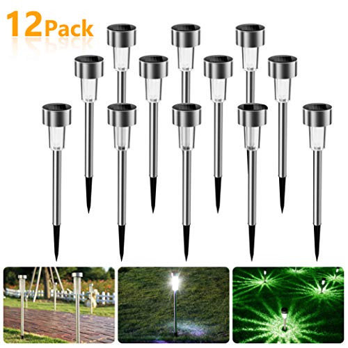 Luces solares Jardín, Nasharia 12 Pcs IP65 LED al Aire Libre Lamparas solares Jardín/Paisaje Impermeable, Energía Solar Luces Jardín, Acero Inoxidable Luz Solar de Césped Para Pasillo, Césped, Patio