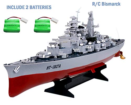 MODELTRONIC Nuevo Barco Radio Control Navío Buque de Guerra Acorazado alemán Bismarck Escala 1:360 / Emisora 2.4Ghz / Lancha radiocontrol / Barco teledirigido / Incluye 2 BATERIAS / HT-3827B