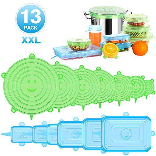 Modohe Tapas de Silicona Elásticas Reutilizables Ecológicas, 13 Paquetes de Cubiertas de Silicona para Alimentos, Tapas Expansibles Rectangulares & Redondas para uso en Lavavajilla, Microonda y Nevera Modohe Tapas de Silicona Elásticas Reutilizables Ecológicas, 13 Paquetes de Cubiertas de Silicona para Alimentos, Tapas Expansibles Rectangulares & Redondas para uso en Lavavajilla, Microonda y Nevera