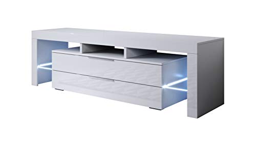 muebles bonitos - Mueble TV Modelo Selma (160x53cm) Color Blanco con LED RGB