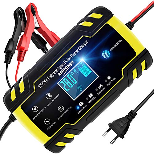 NWOUIIAY Cargador de Batería 8A 12V/4A 24V Mantenimiento Automático Inteligente con Múltiples Protecciones para Coche Moto ATV RV Barco