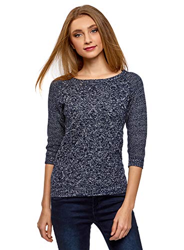 oodji Ultra Mujer Jersey con Decoración Geométrica de Manga 3/4, Azul, ES 34 / XXS oodji Ultra Mujer Jersey con Decoración Geométrica de Manga 3/4, Azul, ES 34 / XXS