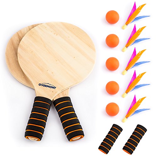 Overmont Juego Kit de Raquetas Palas Badminton de Playa con Volantes Cricket Juego y Entrenamiento de Familia niños Oficina Deporte al Aire Libre
