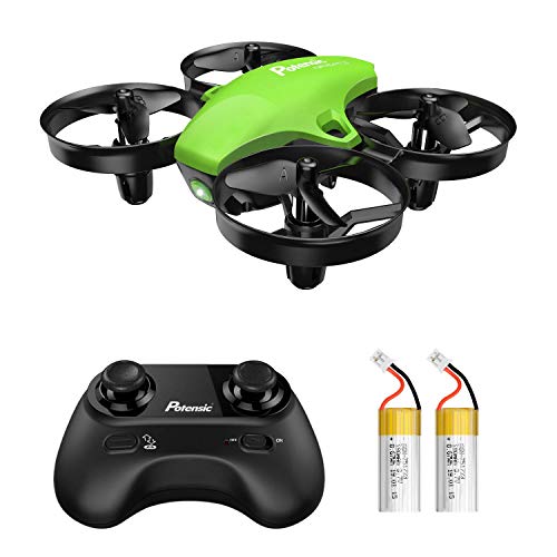 Potensic Mini Drone RC Helicopter Quadcopter para Niños y Principiantes con Control Remoto, Modo sin Cabeza, la Función de Suspensión de Altitud, 3 Modos de Velocidad, 2 Baterías, A20 Verde