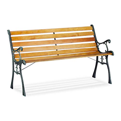 Relaxdays, Marrón, Banco Jardín y Terraza de 2 Plazas, Madera y Hierro Fundido, 73,5 x 126 x 52,5 cm Relaxdays, Marrón, Banco Jardín y Terraza de 2 Plazas, Madera y Hierro Fundido, 73,5 x 126 x 52,5 cm