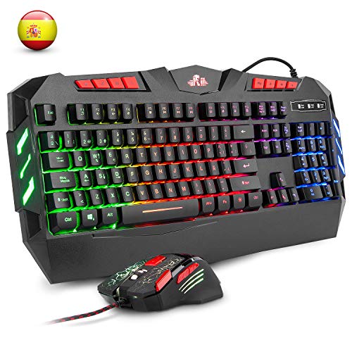 Rii RK900+ Teclado Gaming con sensibilidad mecánica Completo,Combo de Teclado y ratón con Cable,Diseño Gaming Multicolor retroiluminado,Especial para Gamers. Rii RK900+ Teclado Gaming con sensibilidad mecánica Completo,Combo de Teclado y ratón con Cable,Diseño Gaming Multicolor retroiluminado,Especial para Gamers.