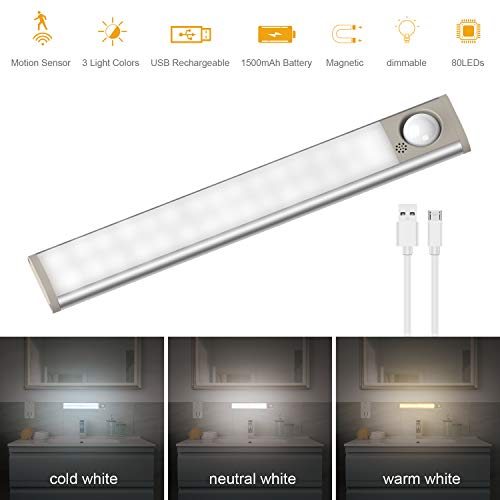 SOAIY 80LED Luz Armario Led Sensor Recargable 22CM 300LM 1500mAh, Luz Led Cocina con Sensor Movimiento 20s / 40s / 60s 4 Modos 3 Colores para Armario, Cocina, Pasillo, Escalera SOAIY 80LED Luz Armario Led Sensor Recargable 22CM 300LM 1500mAh, Luz Led Cocina con Sensor Movimiento 20s / 40s / 60s 4 Modos 3 Colores para Armario, Cocina, Pasillo, Escalera