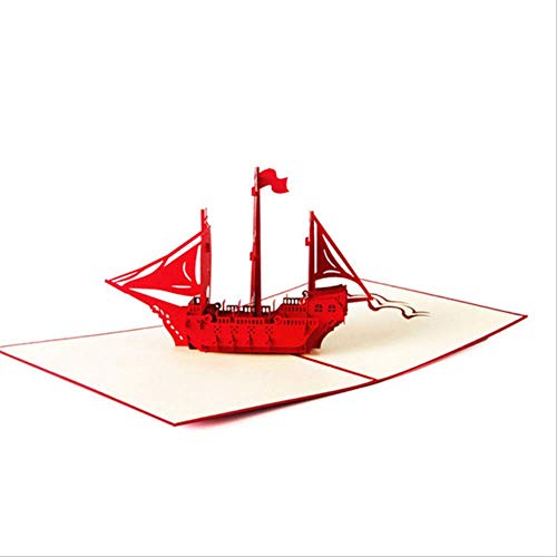 Tarjeta Regalo BLTLYX 3d Pop Up Tarjeta De Felicitación Hecha A Mano Barco Cumpleaños Aniversario De Pascua Navidad 13 * 15 cm Rojo