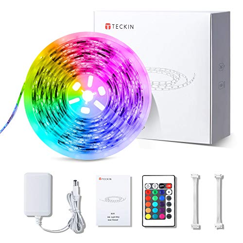 Tira LED decoracion de luces,TECKIN 5M led a prueba de agua RGB 150 LED multicolor 5050 iluminación para casa, fiestas, bares.Control remoto y 12V 2A fuente de alimentación, eficiencia energética. Tira LED decoracion de luces,TECKIN 5M led a prueba de agua RGB 150 LED multicolor 5050 iluminación para casa, fiestas, bares.Control remoto y 12V 2A fuente de alimentación, eficiencia energética.