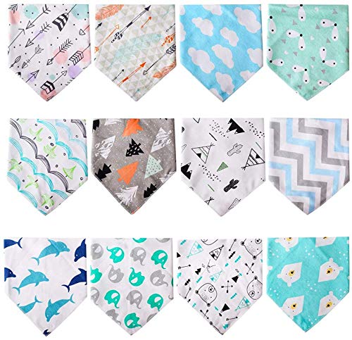 Tomkity 12pcs Baberos Bandana Baberos Bebe Diseño de Animales para Bebés y Niños